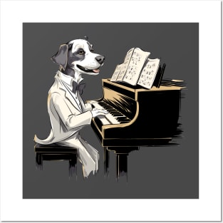 Dog playing piano Posters and Art